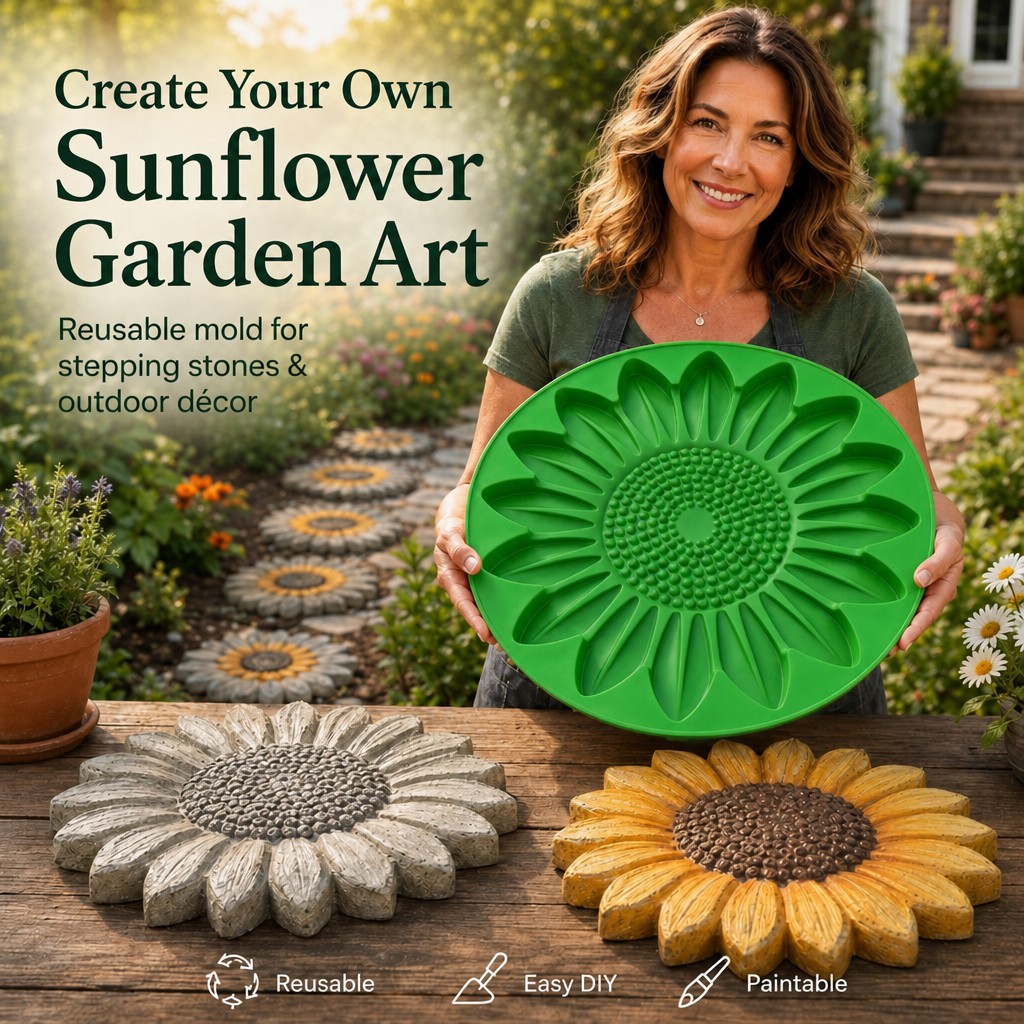 Gardening Tools Combo - Ayçiçeği Teras Taş Kalıp Seti, Beton